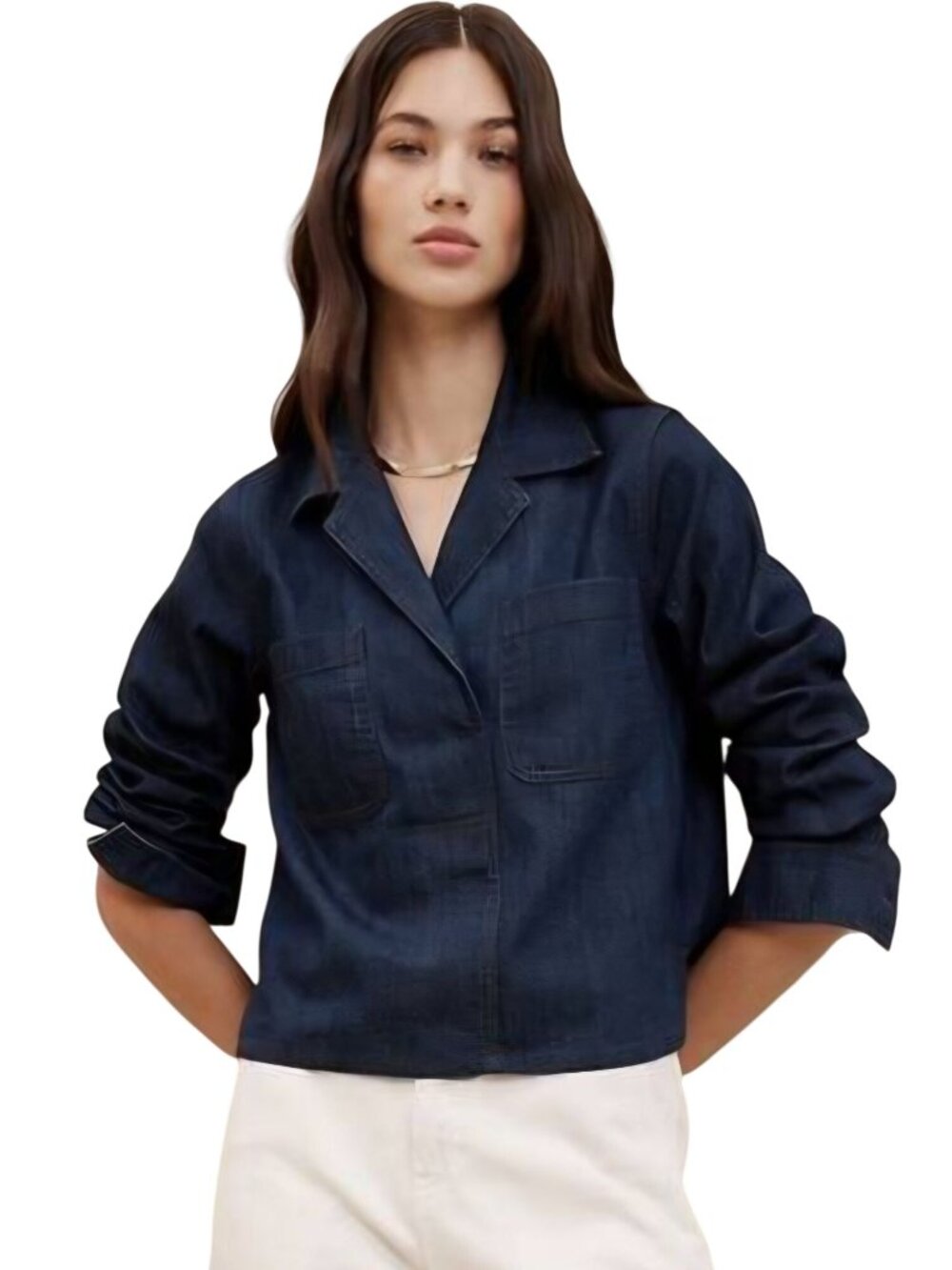 Banana Republic Denim Collared Pocket Shirt Popover Dark Rinse 2024 Size M